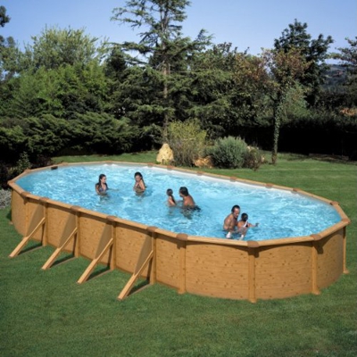 Gre M260823 - Piscina Ovalada de Acero Aspecto Madera Mauritius kitprov738w
