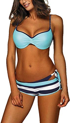 CheChury Conjuntos De Bikini Sexy Mujer Trajes De Baño De Tres Piezas Cuello Halter Tirantes con Bañador Natacion Shorts Bano Braga Thong Bikini Bikin