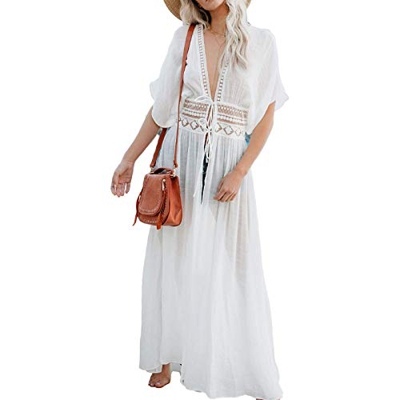 TMEOG Kaftan Vestido Largo de Playa para Mujer Cubrir Cárdigan Suelto Bikini Verano Pareo Frente Abierto Traje de Baño Cover up Beachwear Informal de 