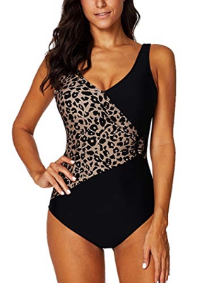 AOQUSSQOA Mujer Ropa de baño Monokin Traje de una Pieza Leopardo para Mujer de Gran tamaño con Forma de Estampado de Bikini natación Esencial (NLeopar