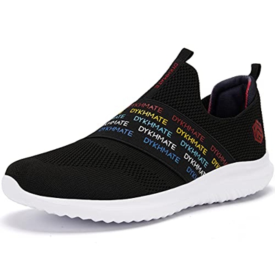 DYKHMATE Zapatillas de Running Mujer Zapatillas Deportivas Ligero Transpirables Malla Sneakers Fitness Atlético Slip On Rainbow Caminar Zapatos (Negro