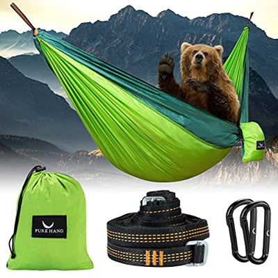 PURE HANG Premium Camping Hammock Outdoor Ultraligero Viaje Hamaca paracaídas de Seda, 300 kg de Carga 275x140cm, con suspensión de Accesorio de Hamac