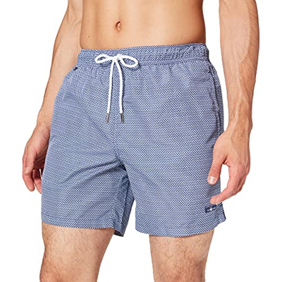 Cortefiel BAÑO GEOMET Repreve Poliester Reciclado Bañador, Navy, L para Hombre