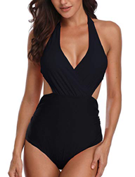 heekpek Mujeres Retro Cintura Alta Trajes de Baño Una Pieza Polka Dot Bañador Trajes de Brasileño Conjunto de Bikini Color Liso Push up Bralette características