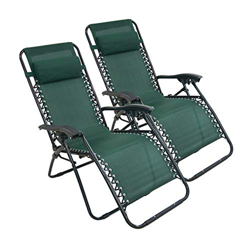 Todeco Relajante Textileno Jardín, Silla Plegable de Gravedad Cero, 165 x 112 x 65 cm, Verde, Textilene, Paquete de 2, con Almohada, Carga máxima: 100 en oferta
