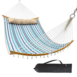Columpio de hamaca doble, hamacas portátiles Ohuhu para 2 personas con barra y almohada plegables de bambú, hamaca grande para interior y exterior, ha características