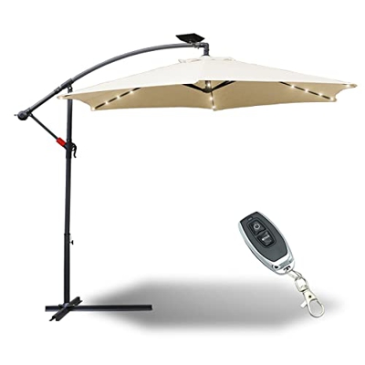 Sonnewelt Sombrillas terraza grandes 350cm de diámetro con LED solar, sombrilla con manivela, Parasol jardin de aluminio, protección UV, con soporte, 