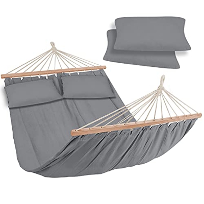 KESSER® Hamaca con 2 Cojines, Superficie de Reposo de 240 x 150 cm con Peso máximo de 300 kg, 2 Personas, Hamaca Doble, Hamaca Columpio, Gris