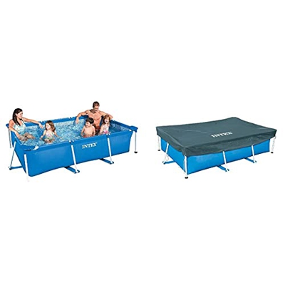 Intex 28270Np Small Frame Piscina Desmontable, 220 X 150 X 60 Cm, 1.662 litros + 28038 Cobertor Piscina Rectangular Prisma/Small Frame 300 X 200 Cm