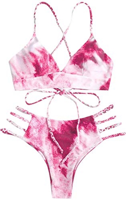 Bikinis para Mujer de Dos Piezas Bañador de Estampar con Tirantes Cruzados Brasileño Sexy Tanga
