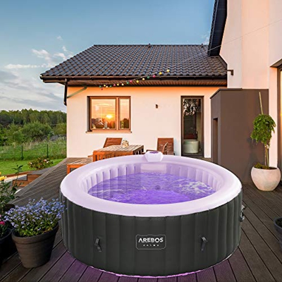 Arebos Spa Hinchable | Piscina de hidromasaje con iluminación LED | Jacuzzi | ⌀ 180 cm | 6 colores | hinchable | redonda | para interior y exterior | 