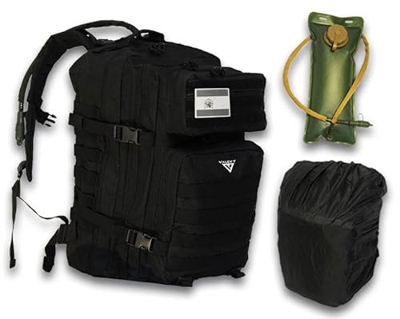 VALSKY Mochila tactica 45L + Bolsa de hidratación + Funda impermeable + Bandera España PVC. Mochila Militar para senderismo , mochila crossfit, mochil