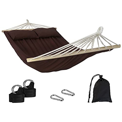 BB Sport Hamaca con Barra CIBAO Incluye 2 Cojines Superficie 240 x 150 cm en Muchos Colores Capacidad de Carga 300 kg para 2 Personas, Color:Chocolate