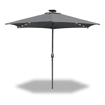 Sonnewelt Sombrilla de Jardín Ø300 cm con luces LED solares, Sombrillas terraza, parasol jardin, sombrilla con manivela, protección UV, sin soporte, p