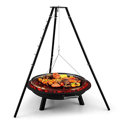 Blumfeldt Arco Trino brasero de 3 Patas (96 cm Ø, trípode 120 cm con Cable Acero Inoxidable, Grosor de 1,5 mm de Espesor, 5 Ganchos de Amarre, para Ma
