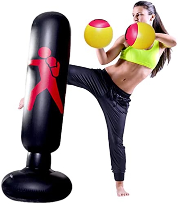 MIMIEYES Saco de boxeo para niños, 160 cm, saco de boxeo inflable de pie, saco de boxeo de pie para niños y adultos, para practicar karate, taekwondo