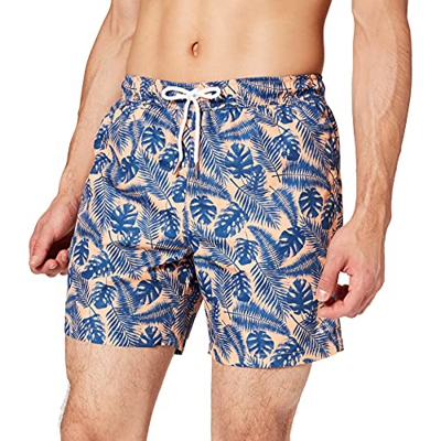 Cortefiel BAÑO Hojas Repreve Poliester Reciclado Bañador, Naranja, L para Hombre