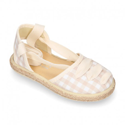 Alpargata Niña Tipo Valenciana Con Cintas En Vichy. 24 Beige precio