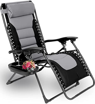 Tumbona Plegable Jardín, con Reposacabezas y Respaldo Ajustables, Silla Reclinable con Portavasos y Cómoda Almohadilla de Algodón, para Piscina, Patio
