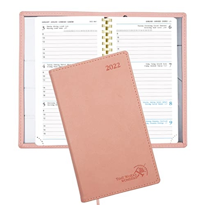 POPRUN Agenda 2022 de Bolsillo Semana Vista 10 x 17 cm - Planificador 2022 Semanal Vertical con Intervalo Horario, Páginas de Nota y Contacto, Tapa Bl