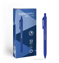 inoxcrom: S1 - Bolígrafos retráctiles, escritura ultra suave y tacto agradable, punta media (1mm), caja 12 bolis (Azul) características