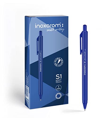 inoxcrom: S1 - Bolígrafos retráctiles, escritura ultra suave y tacto agradable, punta media (1mm), caja 12 bolis (Azul)