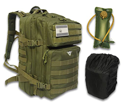 VALSKY Mochila tactica 45L + Bolsa de hidratación + Funda impermeable + Bandera España PVC. Mochila Militar para senderismo , mochila crossfit, mochil precio