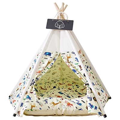 Tipi para Perros y Gatos con Cojin,Tipi de Mascotas con Almohada y Pizarra,Tipi para Perros Gatos Desmontado y Fácil de Limpiar