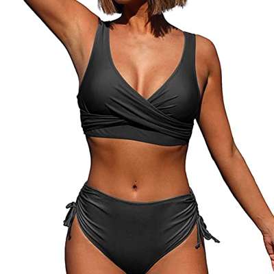 Nuevo 2022 Mujer Bikini Conjunto de Bikinis dos piezas color sólido Ropa de Playa Sexy Push up Cordón Cintura alta Bikini Basic Tankinis Beachwear Bañ