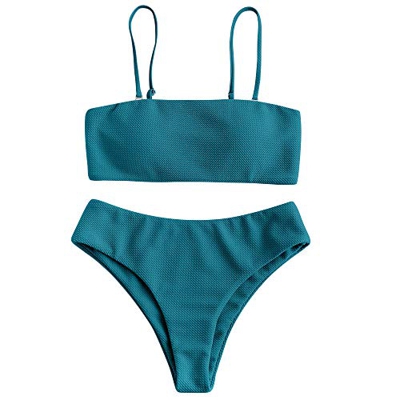 ZAFUL - Bikini para mujer, textura, juego de bikini con corte alto acolchado azul pavo real S