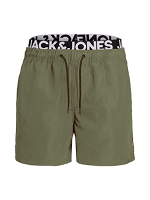 JACK & JONES Jjiaruba Jjswimshorts AKM Db Wb Solid Bañador, Verde (Dusty Olive), L