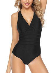 Fipput Bañadores Mujer Sexy Cuello en V Traje de Baño Mujer de Una Pieza con Cruzados Espalda Monokini Mujer Elegante Ropa de Baño Mujer de Playa,Negr características