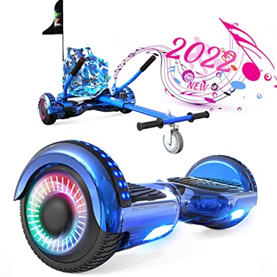 HOVERMAX Hoverboards con Hoverkart, Hoverboards de 6.5 Pulgadas con Kart, Hoverboards Kart con Altavoz Bluetooth, Luz LED de Color, Potente Motor Dobl