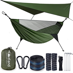 Himeland Hamacas Jardin Ultra Ligera, Hamaca con Mosquitera y Tarp, Amacas de Exterior(275x140cm) Máx 200kg, Nylon Portátil Paracaídas Secado Rápido p características