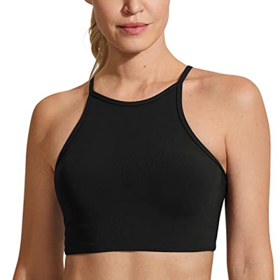 CRZ YOGA Traje de baño Acolchado con Cuello Alto para Mujer UPF 50+ Bikini con Espalda Cruzada Negro 40
