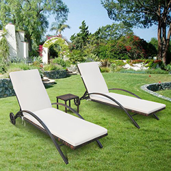 IKAYAA 3PCS Tumbonas de Jardin con Cojín Set 2 Tumbonas + 1 Mesa de Jardín,Juego de Muebles de Jardín,Patio Respaldo Ajustable MAX.120kg 200 * 57 * 30 en oferta