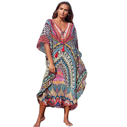 Lazz1on Mujer Kaftan Largo Vestido de Playa Maxi Verano Pareos Bohemio Bikini Cover Up precio