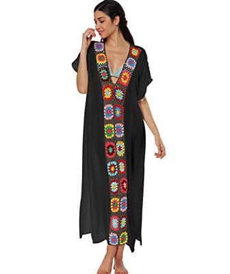 Vestidos de Playa Largos Cuello V Vestidos Pareos Playeros Boho Vestido Playa Mujer Kaftan Camisolas Caftanes Tunica Playa Piscina Ropa de Baño Player
