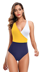 SHEKINI Mujer Traje de Baño de una Pieza Cuello de V Elegante Bikini Sport Chic Delgado Ajustable Bañador Bikini de Playa de Verano Swimwear (Azul Osc precio