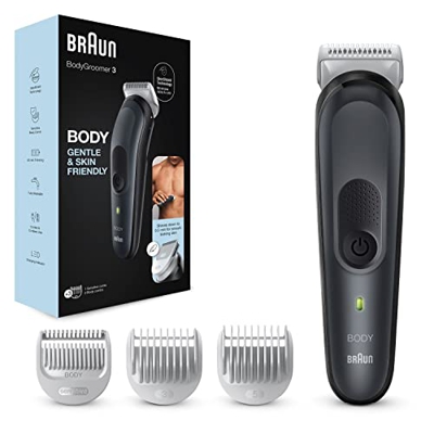 Braun Recortadora Corporal 3 BG3350, Afeitadora Corporal Masculina Con Tecnología SkinShield, Peine Para Zonas Sensibles, Lámina Afilada De Larga Dura