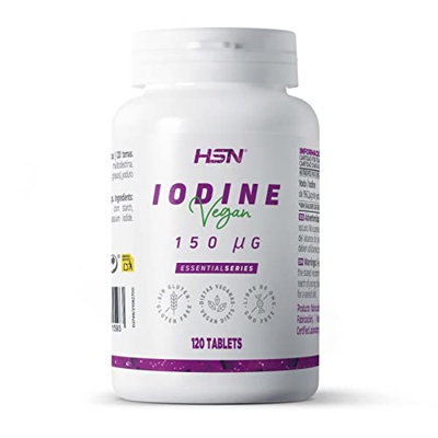 Yodo 150 mcg de HSN | 120 Tabletas de 192,2 mcg de Yoduro Potásico | 100% Valores Diarios del Mineral | Metabolismo Energético | No-GMO, Vegano, Sin G