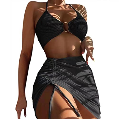 Traje de Baño de 3 Piezas Cintura Alta Mujer Bikini Dividido bañadores Mujer Natación Ropa de Playa con blusón Bikinis brasileños Tanga Sexy Conjuntos