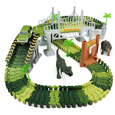 TONZE Juguetes Niños 3 Años Pista de Coches para Niños Circuito Coches-Pista Coches Flexible con 2 Dinosaurios 1 Circuito Cars Juego de Circuito Educa