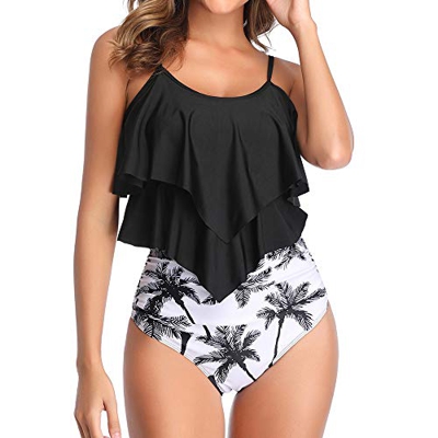 JIN Traje de baño para Mujer Bikini Ruffle Traje de baño Bikini con Volantes de Cintura Alta Traje de baño con Cordones Falbala Traje de baño Tankinis