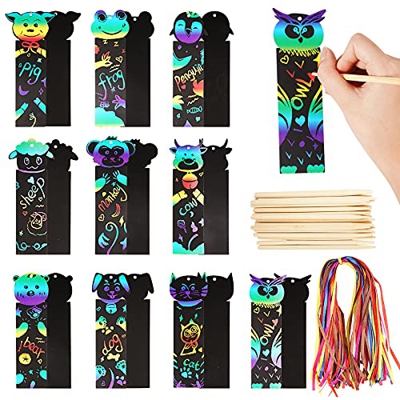 50pcs Papel de Rascar Papel Scratch Art Manualidades Creativas Dibujar de Rascar con Lápices de Madera Cuerda Colores Papel de Marcador de Libros Anim