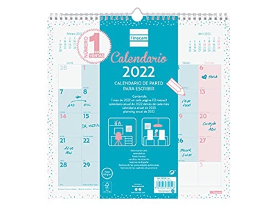 Finocam - Calendario 2022 30X30 - 300x300 mm Chic de Pared para Escribir Turquesa Español