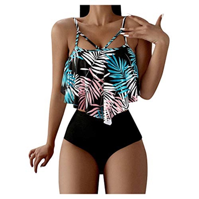 Rouped Bañadores Mujer,Bikinis Mujer Push up con Braga Alta,Bañadores Mujer reductores Barriga,Bikini Talla Grande con Volantes Flores,RY6102