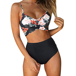 Bikinis Mujer Push Up Braga Alta Ropa de Baño Acolchado Bra Tops y Braguitas Bañador Dos Piezas 2021 Sexy Estampada Traje de Baño Brasileño Talla Gran en oferta