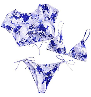 CheChury Bikini de Triángulo para Mujer Sexy 2-3 Piezas Espagueti Tiras Cintura Baja High Cut Bañador Moda Tie-Dye Trajes de Baño