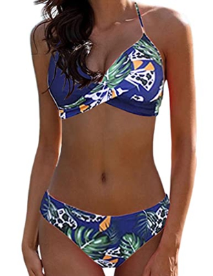 JFAN Bikini Mujer Elegante Traje de Baño Conjunto Bañador Estampado Bañador Halter Mujer Ropa de Playa Traje de Baño Bikini Sets